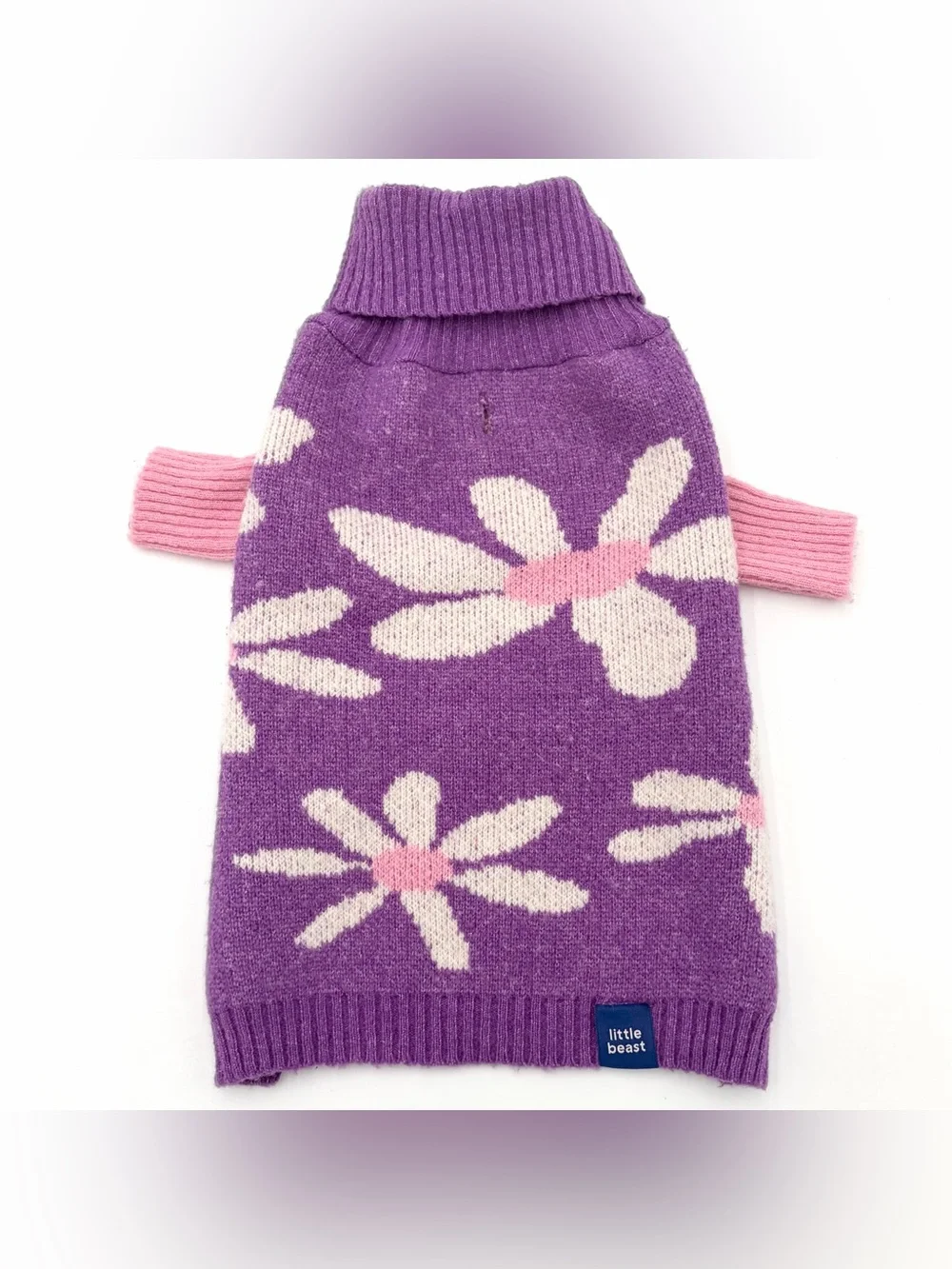 Little Beast Mom’s Favorite Dog Sweater Purple & Pink with White Daisies Size S